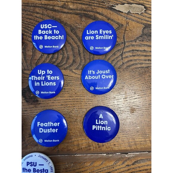 1991 PENN STATE MELLON BANK COMPLETE FOOTBALL SEASON SLOGAN BUTTON SET - Picture 3 of 4